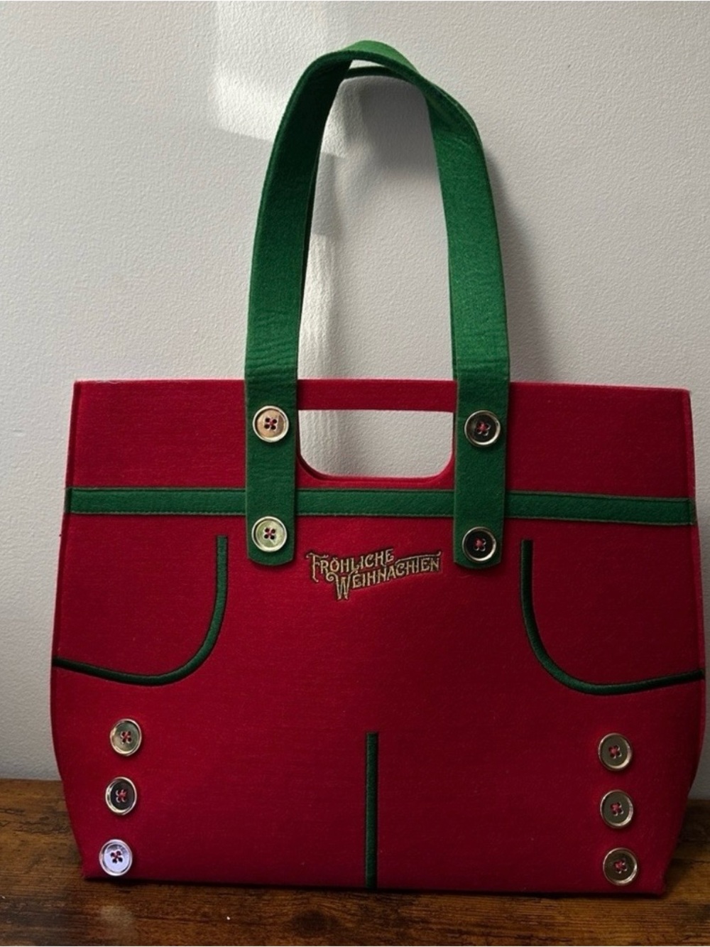 Disney Parks EPCOT Germany Pavilion Lederhosen Felt Christmas Tote Bag Holiday